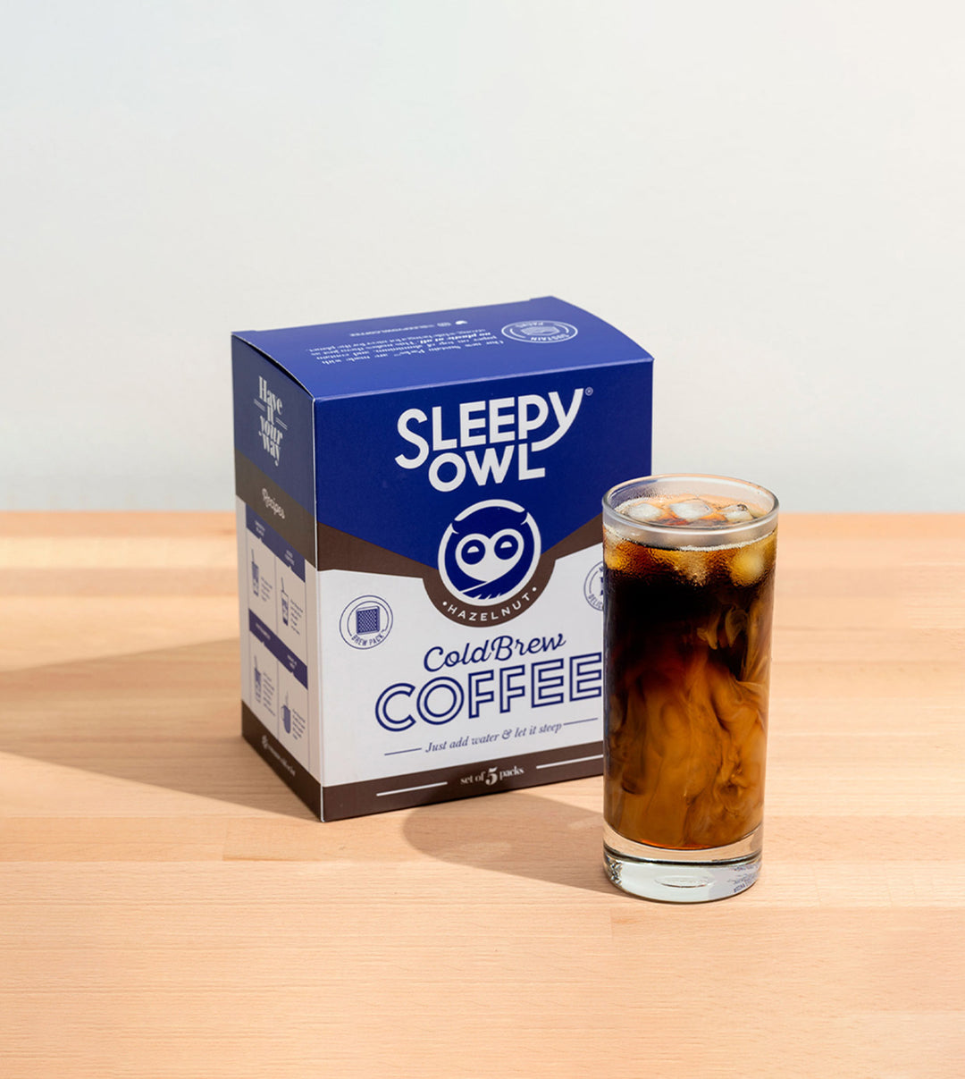 Hazelnut cold brew coffee packs